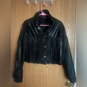 Leather fringe jacket